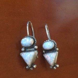 Sterling silver, iridescent opal earrings VINTAGE